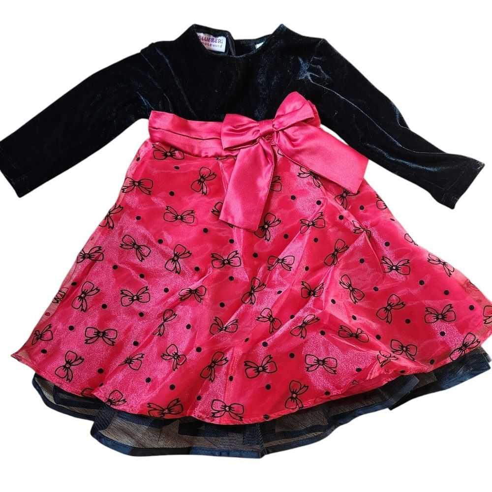 Blueberi Boulevard Girls Long Sleeve Red & Black Formal Dress Size 18 months